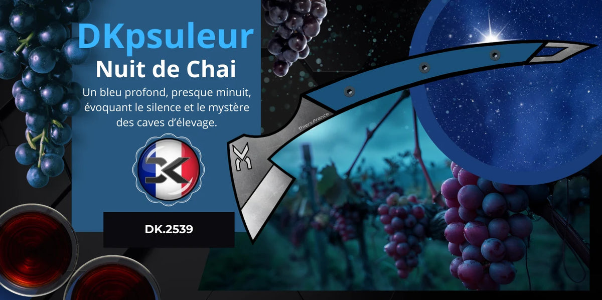 DKpsuleur Nuit de Chai DK.2539
Un bleu profond, presque minuit, évoquant le silence et le mystère des caves d’élevage.