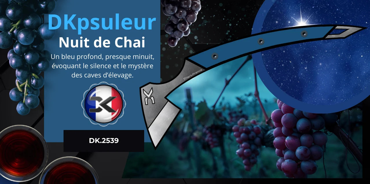 DKpsuleur Nuit de Chai DK.2539
Un bleu profond, presque minuit, évoquant le silence et le mystère des caves d’élevage.